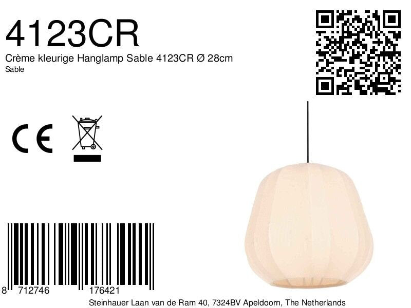 Hanglamp sable 4123cr - sfeervolle pendel met crème linnen kap ø28 cm