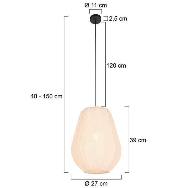 Hanglamp sable 4124cr - warme sfeermaker met crème linnen kap ø27 cm