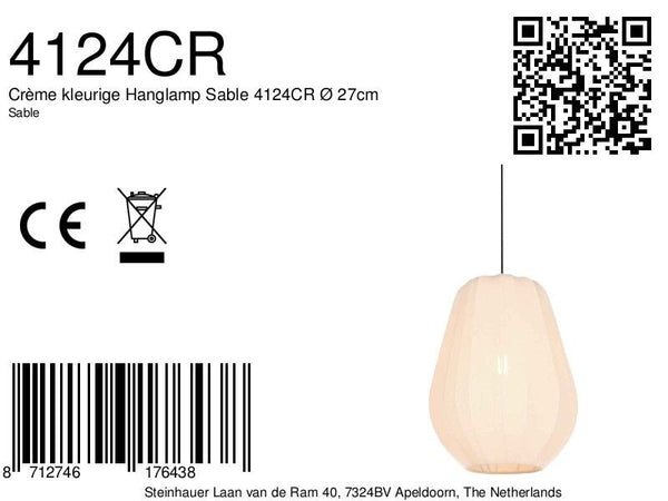 Hanglamp sable 4124cr - warme sfeermaker met crème linnen kap ø27 cm