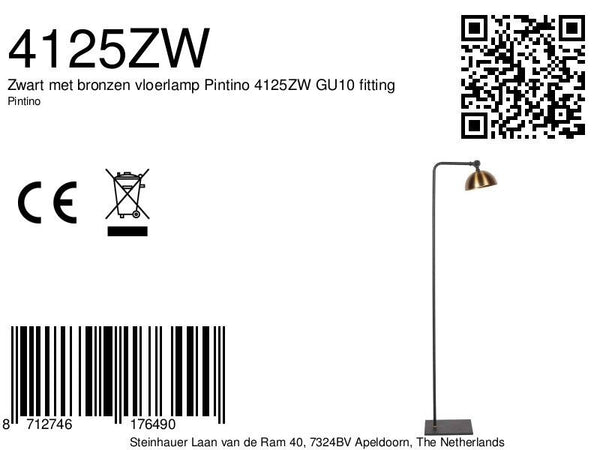 Zwart met bronzen vloerlamp Pintino 4125ZW GU10 fitting
