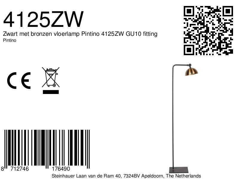 Zwart met bronzen vloerlamp Pintino 4125ZW GU10 fitting