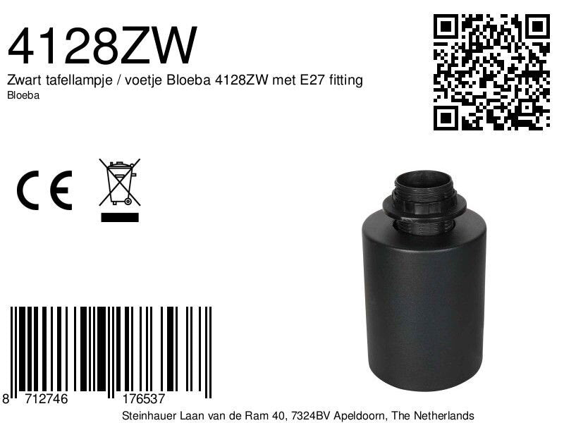 Zwart tafellampje / voetje Bloeba 4128ZW met E27 fitting