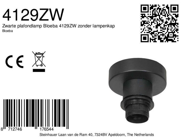 Zwarte plafondlamp Bloeba 4129ZW zonder lampenkap