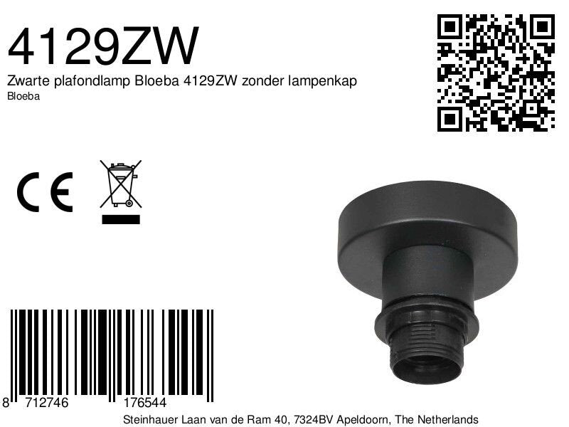 Zwarte plafondlamp Bloeba 4129ZW zonder lampenkap