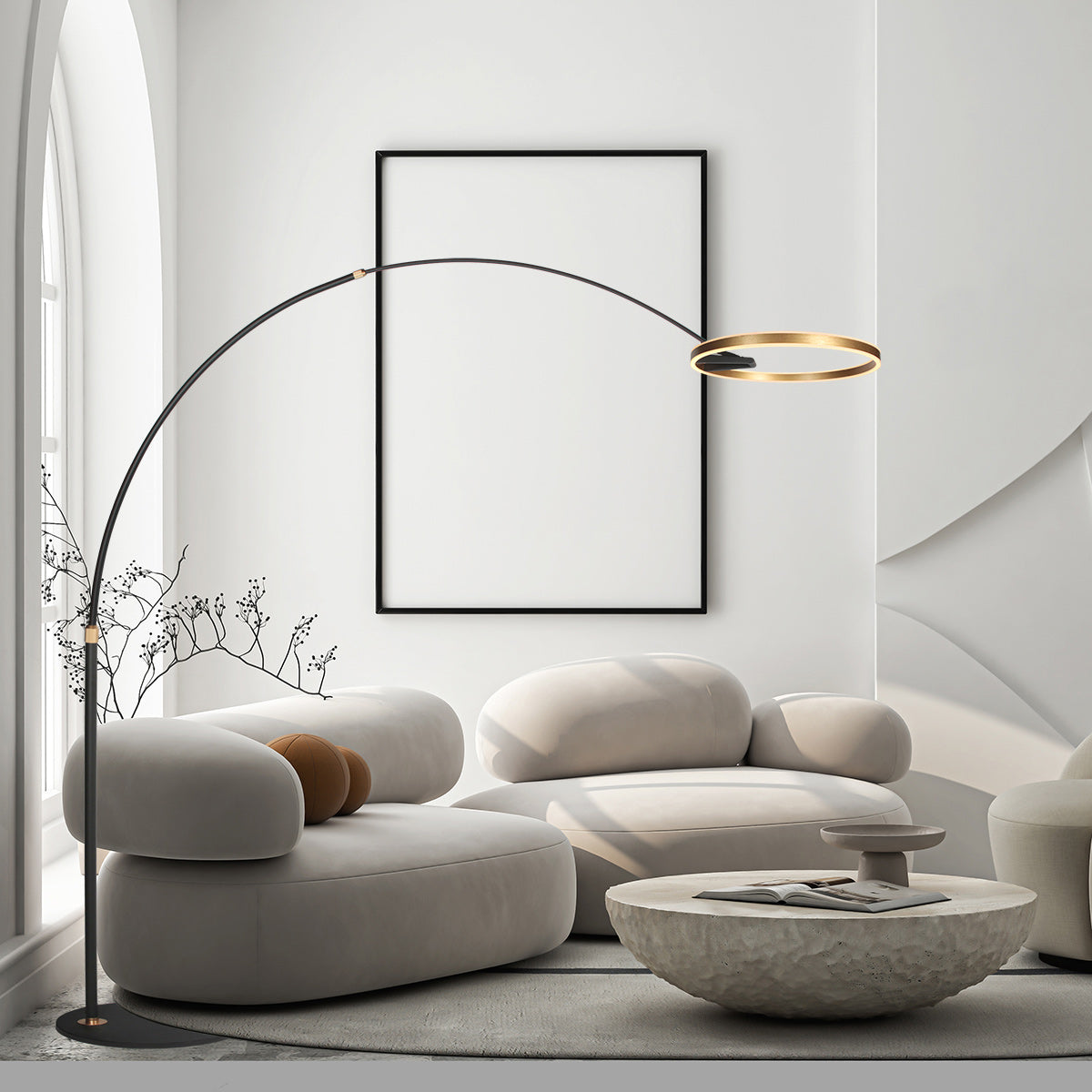 Booglamp ringlux 4130go zwart met goud luxe led vloerlamp