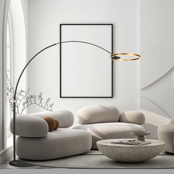 Booglamp ringlux 4130go zwart met goud luxe led vloerlamp