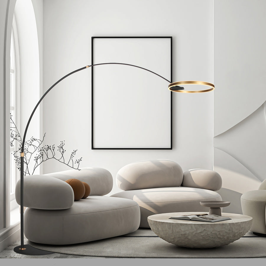 Booglamp ringlux 4130go zwart met goud luxe led vloerlamp