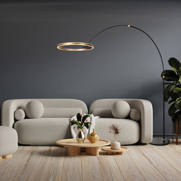 Booglamp ringlux 4130go zwart met goud luxe led vloerlamp