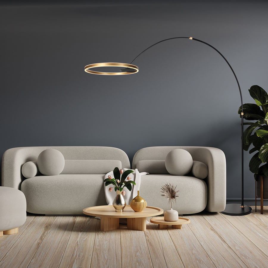 Booglamp ringlux 4130go zwart met goud luxe led vloerlamp