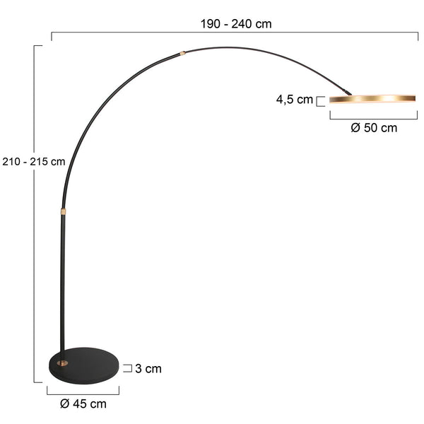 Booglamp ringlux 4130go zwart met goud luxe led vloerlamp