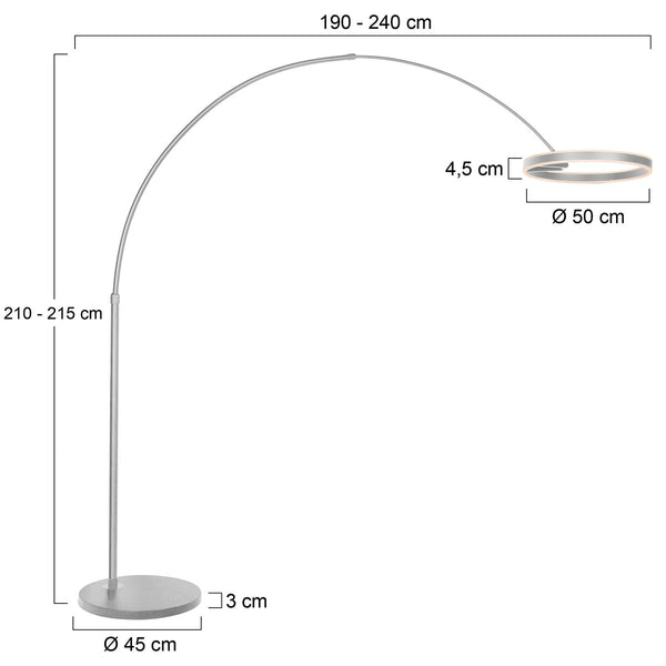 Booglamp ringlux 4130st staalkleurige led vloerlamp met klasse
