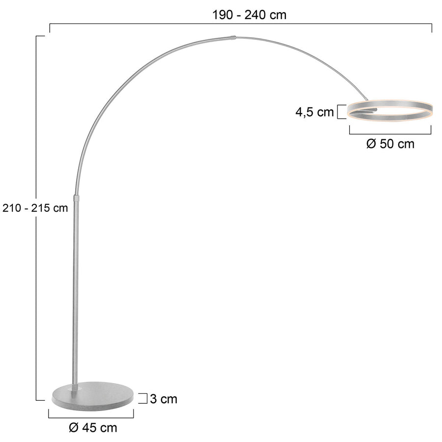 Booglamp ringlux 4130st staalkleurige led vloerlamp met klasse