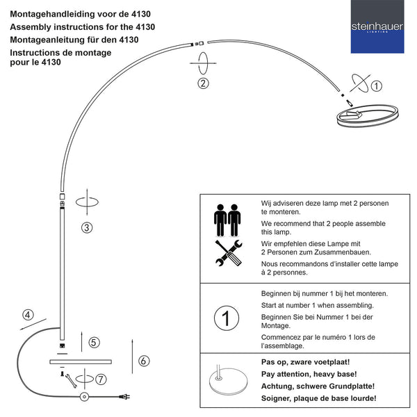 Booglamp ringlux 4130st staalkleurige led vloerlamp met klasse