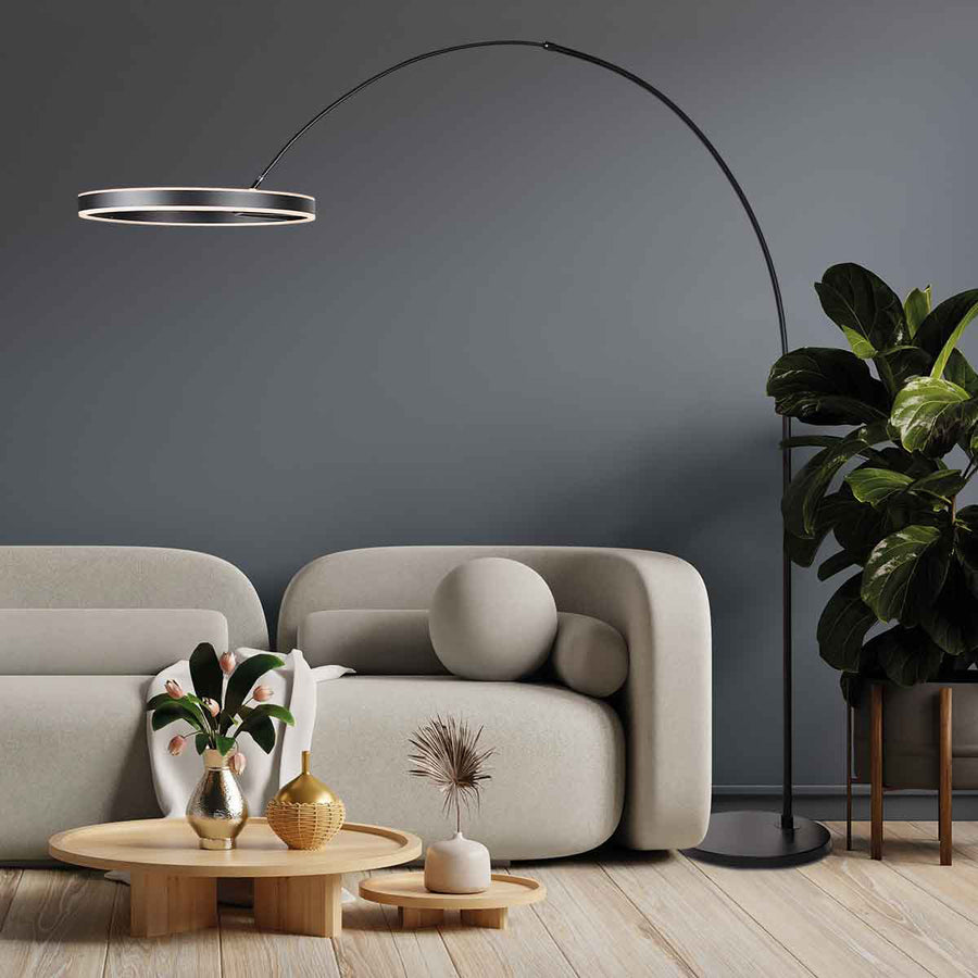 Booglamp ringlux 4130zw zwarte led vloerlamp met allure