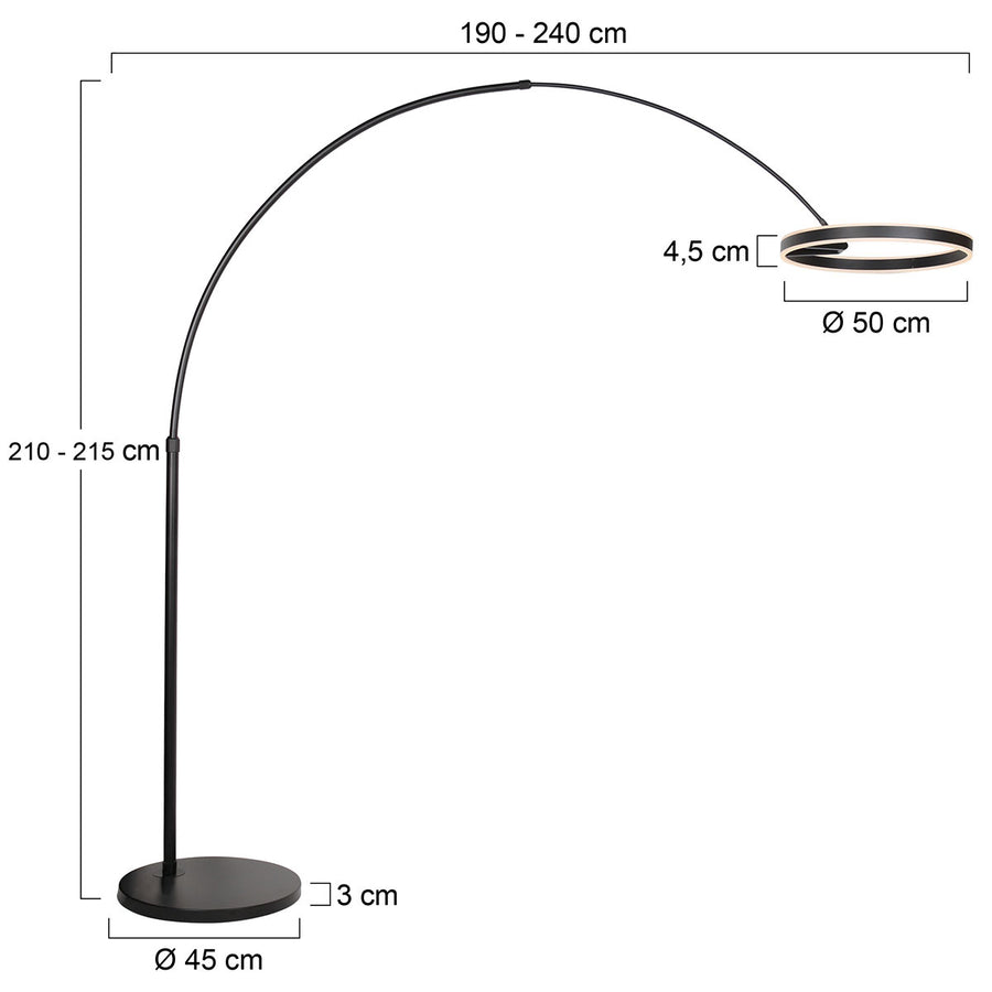 Booglamp ringlux 4130zw zwarte led vloerlamp met allure