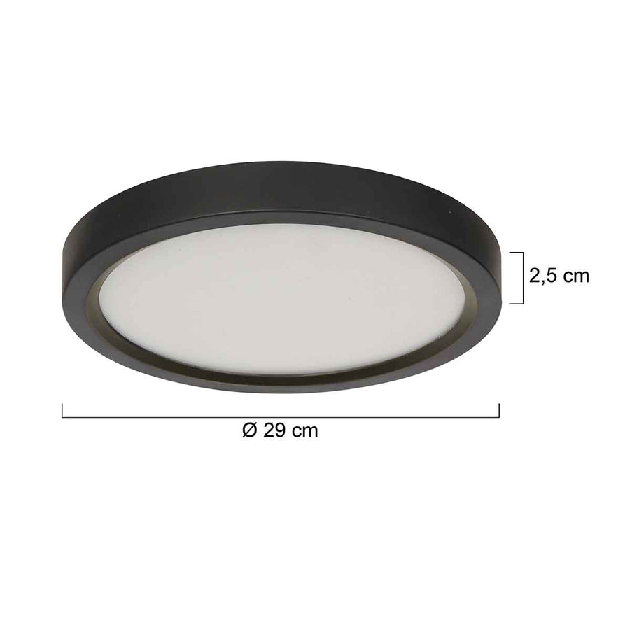 Zwarte Plafondlamp 4132ZW met 3 standen dimfunctie en lichtkleur instelbaarheid Ø29 cm