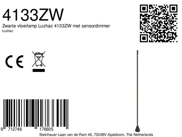 Zwarte vloerlamp Luzhaz 4133ZW met sensordimmer
