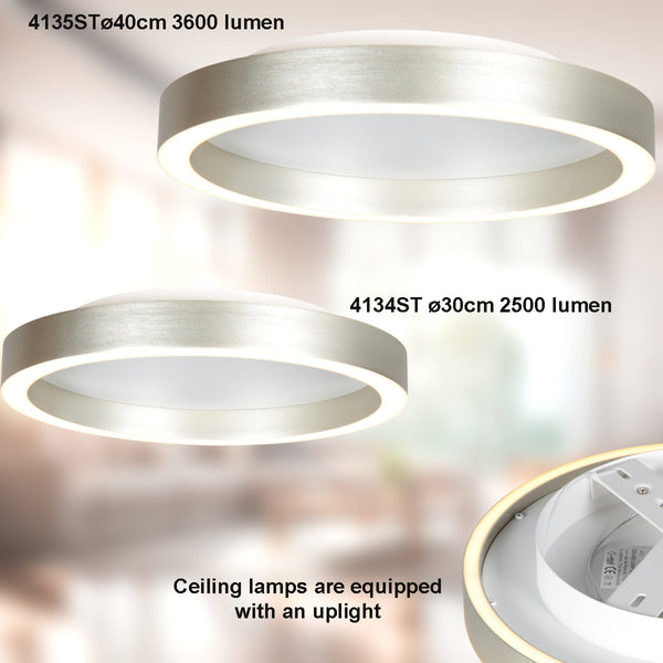Staalkleurige plafondlamp Ringlux 4134ST Ø30CM 2500 Lumen