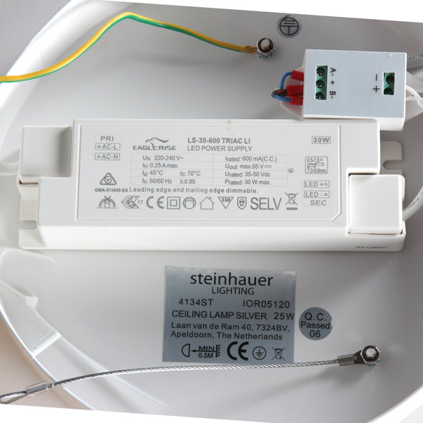 Staalkleurige plafondlamp Ringlux 4134ST Ø30CM 2500 Lumen