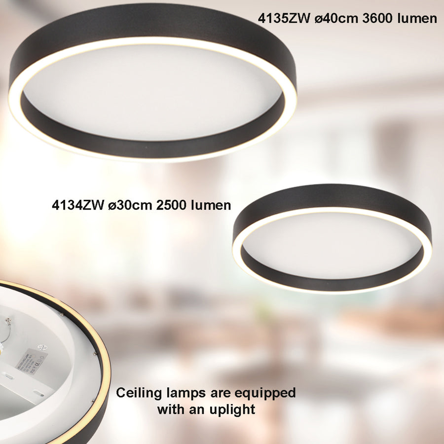 Zwarte plafondlamp ringlux 4134zw ø30cm 2500 lumen