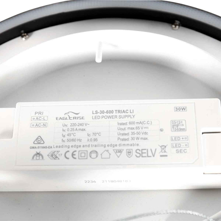 Zwarte plafondlamp ringlux 4134zw ø30cm 2500 lumen