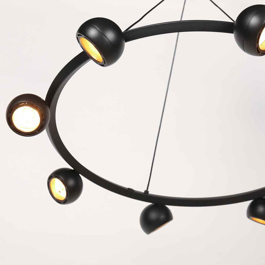 8 Lichts zwarte ronde hanglamp Marcadore ø60 cm