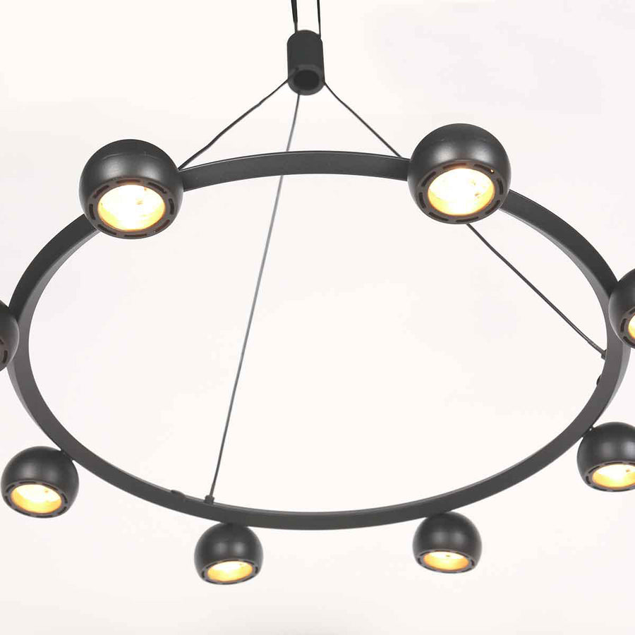 8 Lichts zwarte ronde hanglamp Marcadore ø60 cm