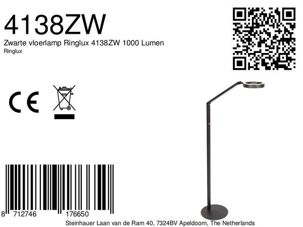 Zwarte vloerlamp Ringlux 4138ZW 1000 Lumen