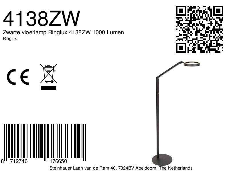 Zwarte vloerlamp Ringlux 4138ZW 1000 Lumen