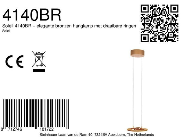 Soleil 4140br – elegante bronzen hanglamp met draaibare ringen