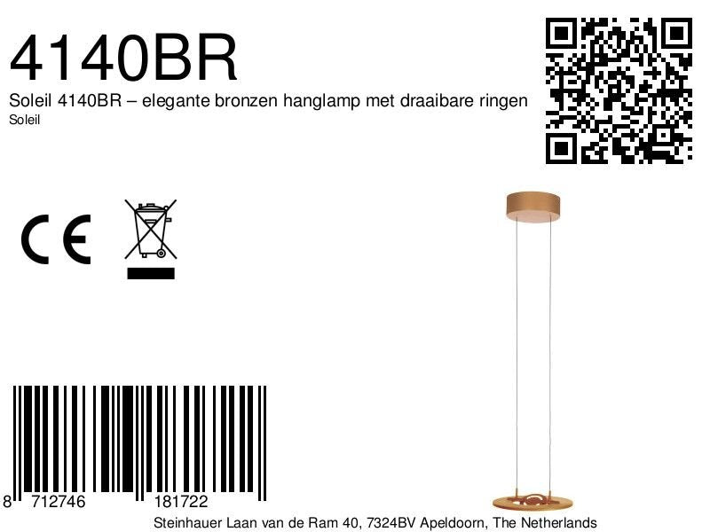 Soleil 4140br – elegante bronzen hanglamp met draaibare ringen