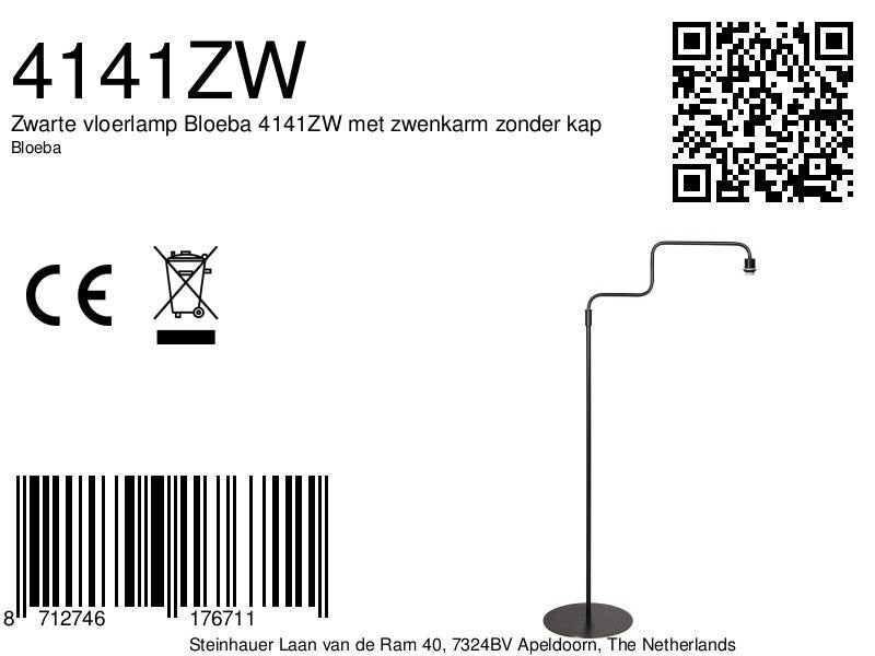 Zwarte vloerlamp Bloeba 4141ZW met zwenkarm zonder kap