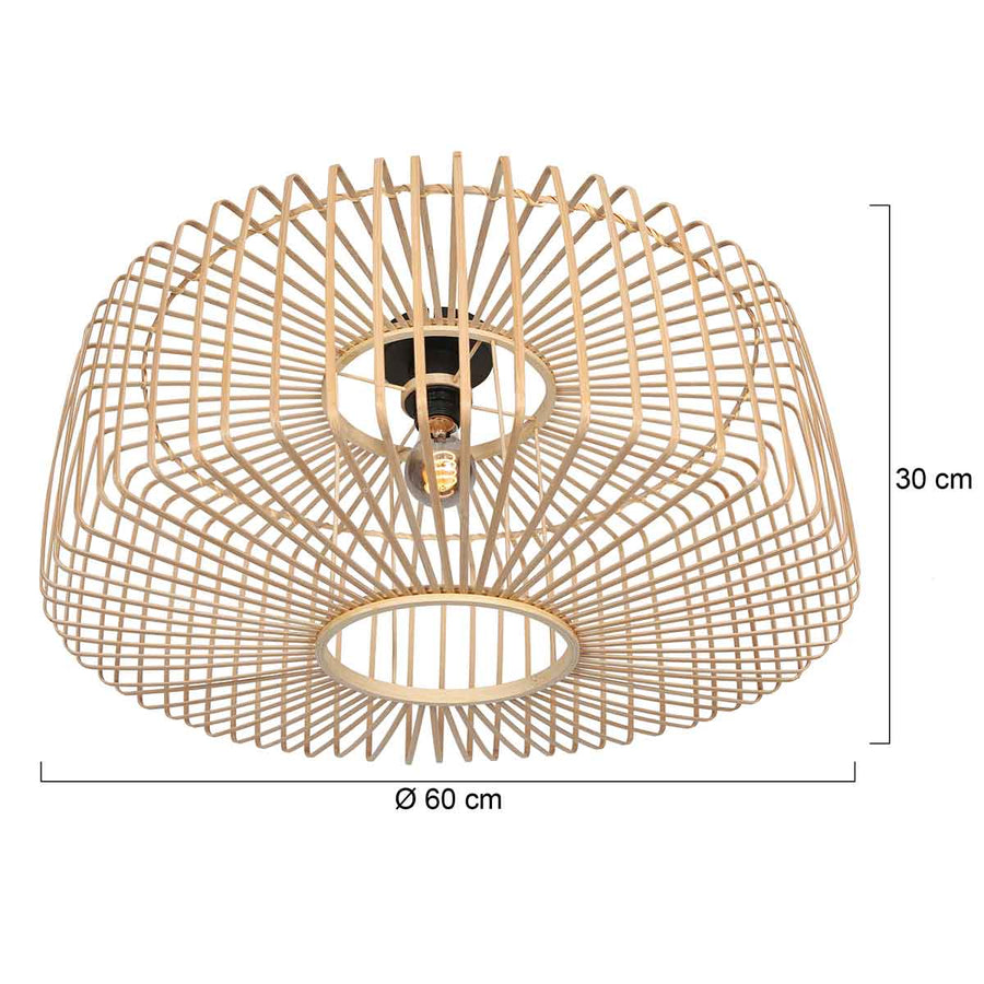 Naturelkleurige plafondlamp Bloeba 4144ZW met bamboe kap Ø 60cm