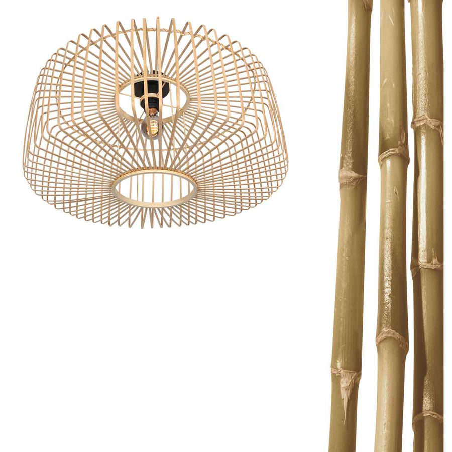 Naturelkleurige plafondlamp Bloeba 4146ZW met bamboe kap Ø40cm