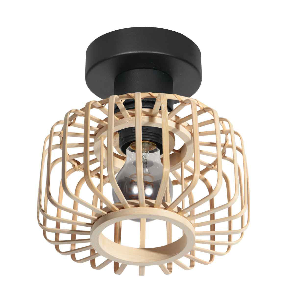 Plafondlamp breeza-beach 4147zw zwart met bamboe kap ø20 cm