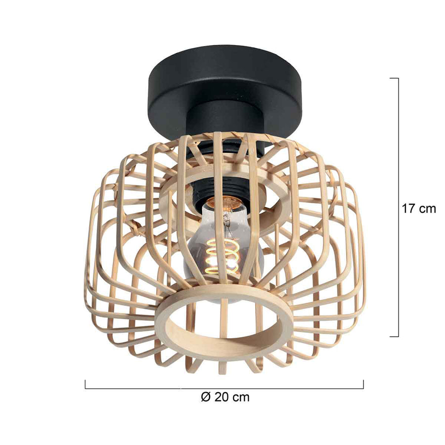 Plafondlamp breeza-beach 4147zw zwart met bamboe kap ø20 cm