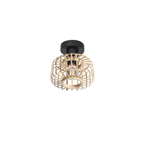Plafondlamp breeza-beach 4147zw zwart met bamboe kap ø20 cm