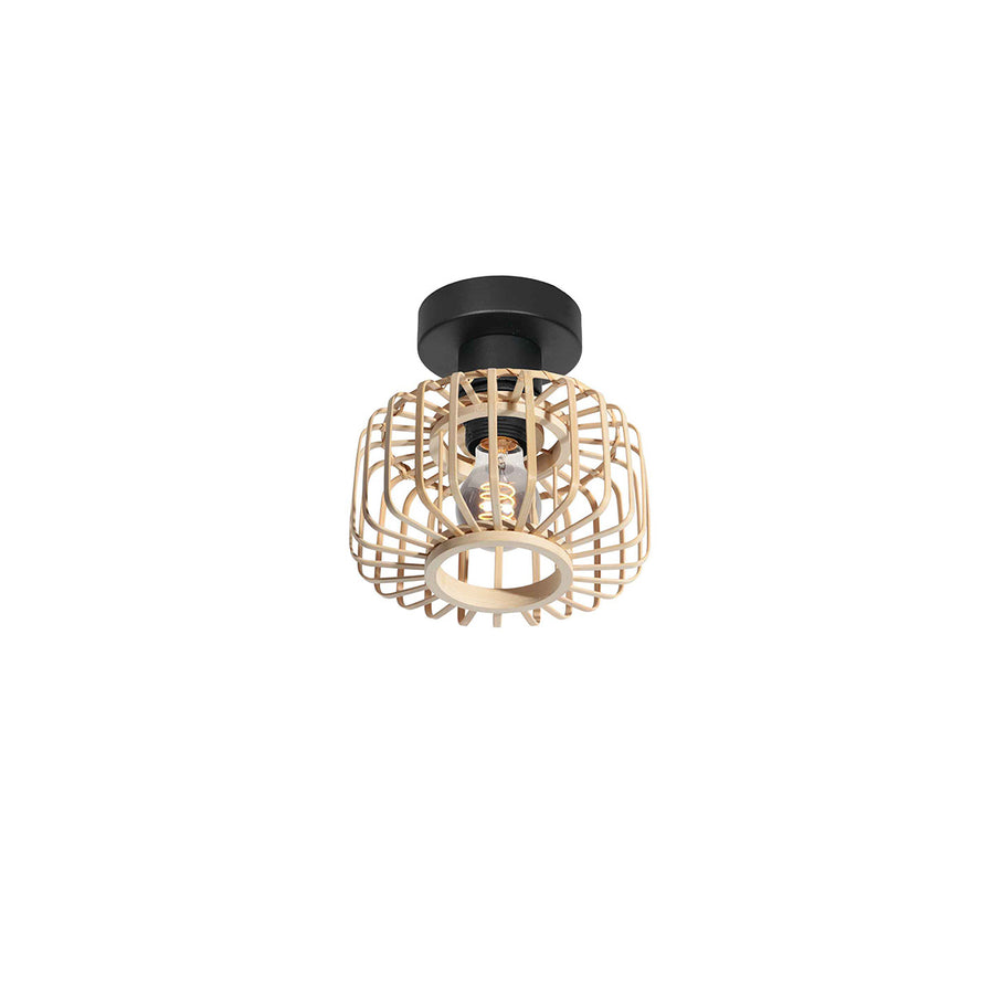 Plafondlamp breeza-beach 4147zw zwart met bamboe kap ø20 cm