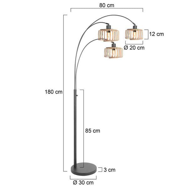 3 Lichts vloerlamp Sparkled Light 4148ZW met naturel bamboe kappen