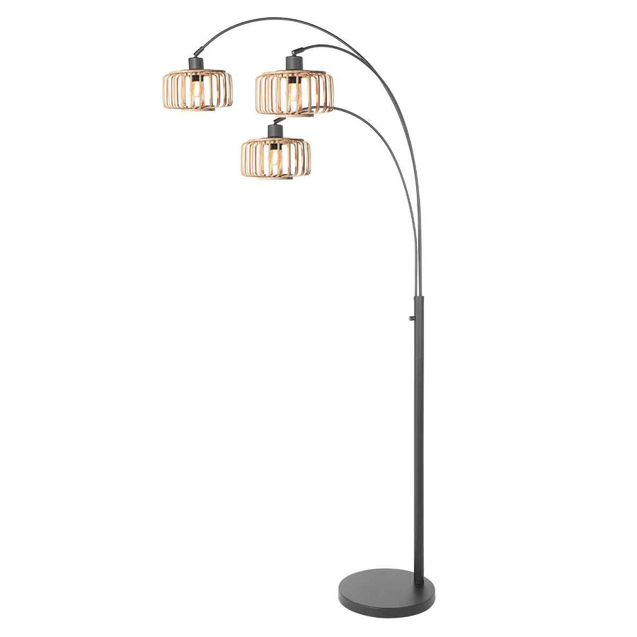 3 Lichts vloerlamp Sparkled Light 4148ZW met naturel bamboe kappen