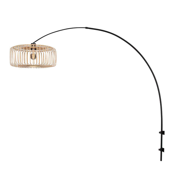 Zwarte boog wandlamp Sparkled Light 4151ZW met naturel bamboe kap