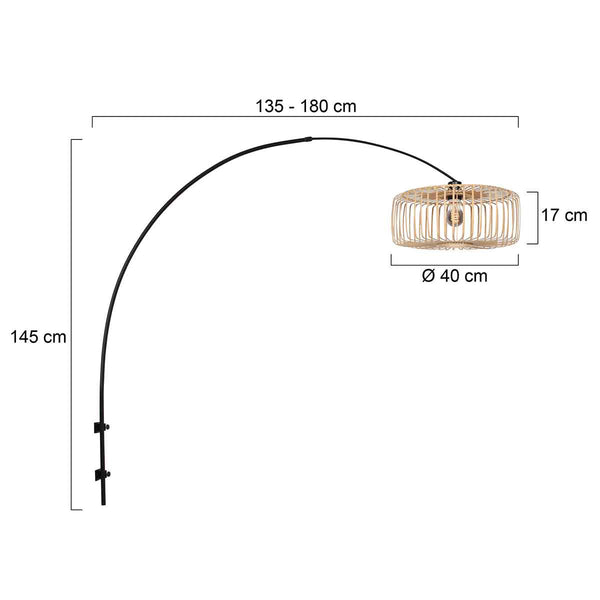 Zwarte boog wandlamp Sparkled Light 4151ZW met naturel bamboe kap