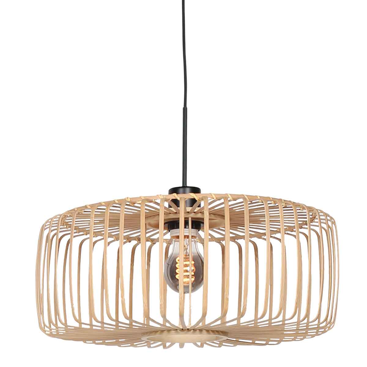 Zwarte hanglamp Sparkled Light 4152ZW met naturel bamboe kap