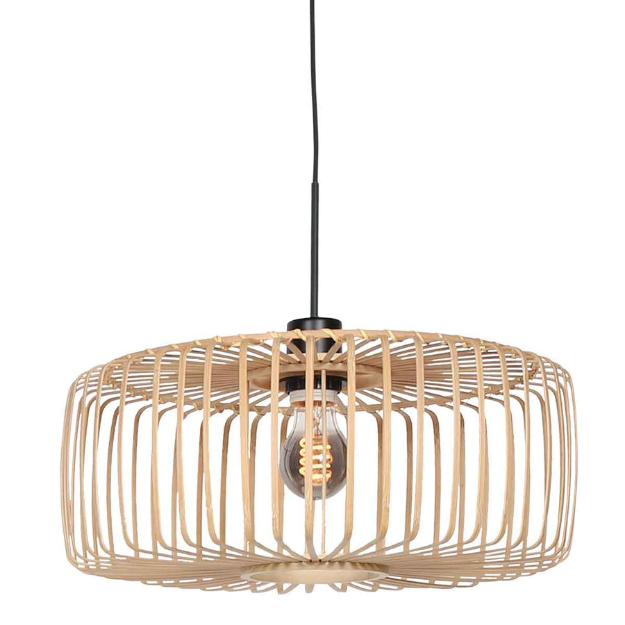 Zwarte hanglamp Sparkled Light 4152ZW met naturel bamboe kap