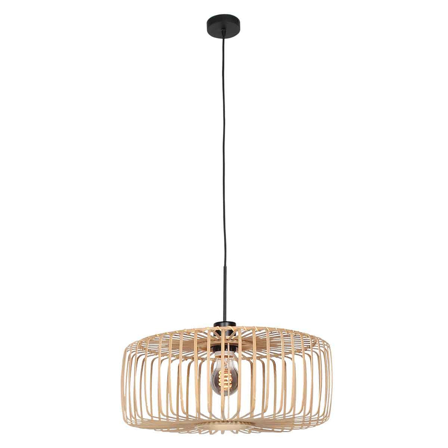 Zwarte hanglamp Sparkled Light 4152ZW met naturel bamboe kap