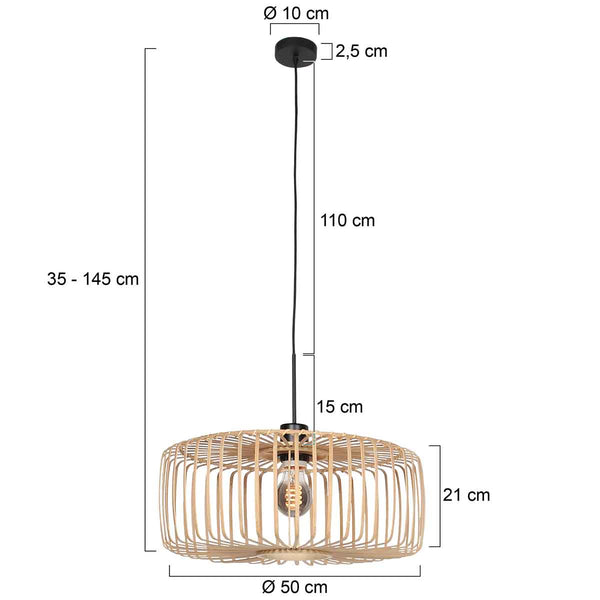 Zwarte hanglamp Sparkled Light 4152ZW met naturel bamboe kap