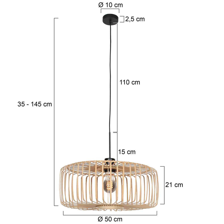 Zwarte hanglamp Sparkled Light 4152ZW met naturel bamboe kap