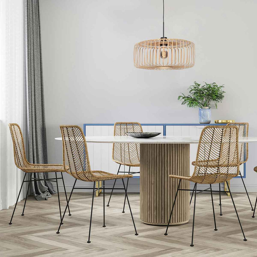 Zwarte hanglamp Sparkled Light 4152ZW met naturel bamboe kap