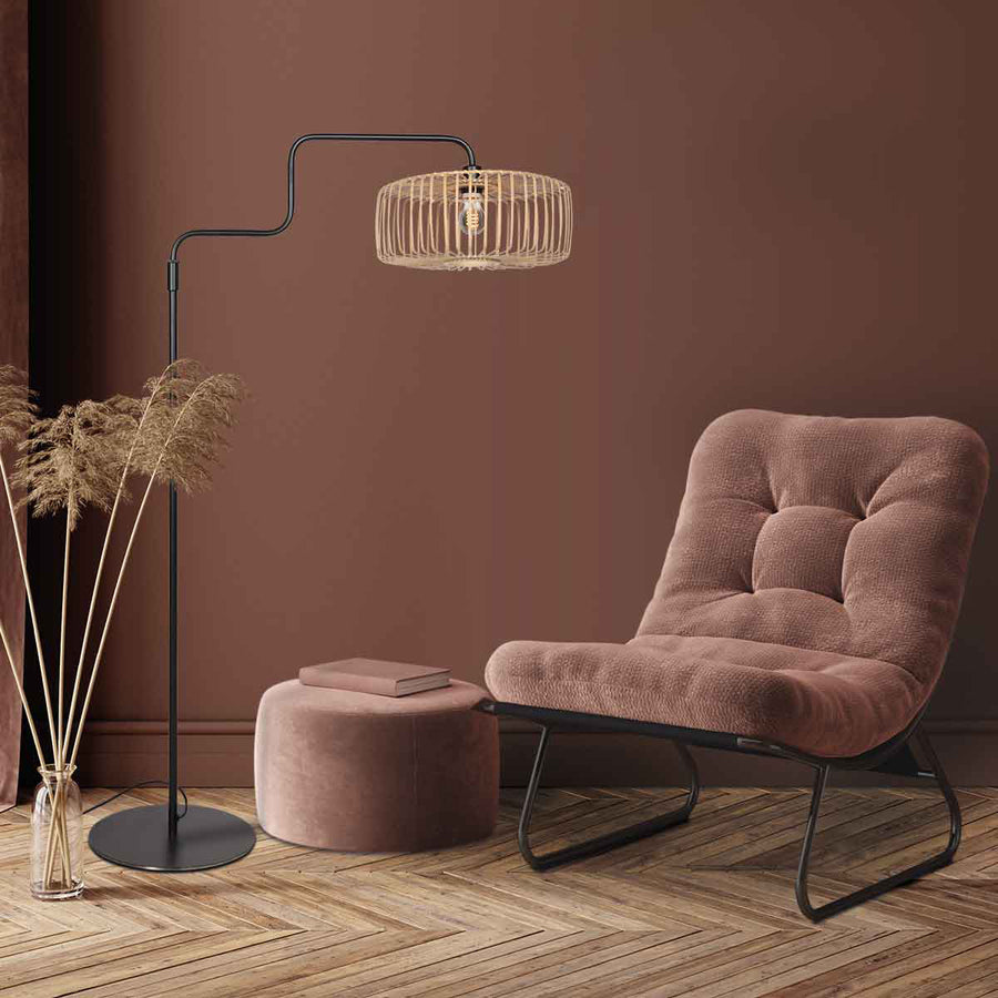 Vloerlamp breeza-beach 4159zw zwart met bamboe kap ø50 cm