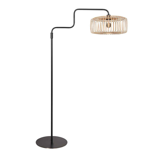 Vloerlamp breeza-beach 4159zw zwart met bamboe kap ø50 cm